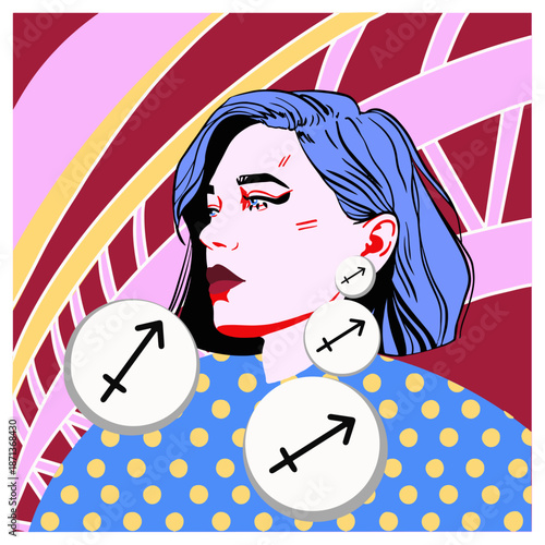 A beautiful girl as a symbol of the Sagittarius zodiac sign. Sagittarius symbol. Vector illustration. Colorful illustration. Fashion illustration.