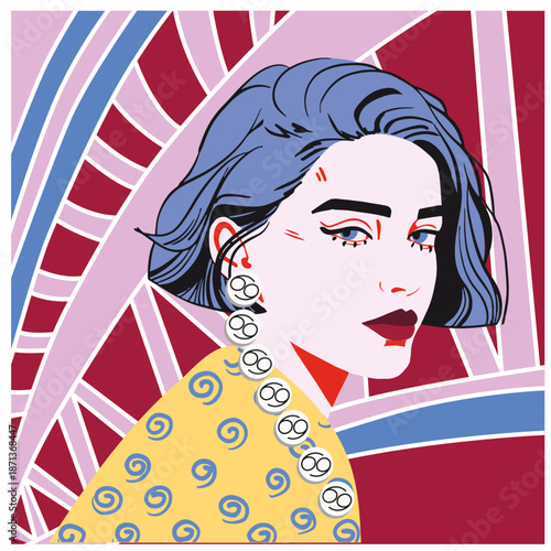 A beautiful girl as a symbol of the Cancer zodiac sign. Cancer symbol. Vector illustration. Colorful illustration. Fashion illustration.