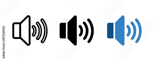 Volume control icons in black and blue variations on white background