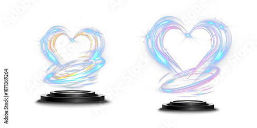 Wallpaper Mural Light neon hearts with swirling vortex on podium stage over black background. Torontodigital.ca