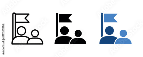 Icon set of two people with flag in different styles