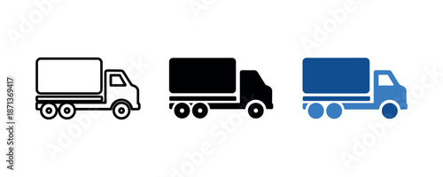 Truck icon set: outline, solid, and color variations