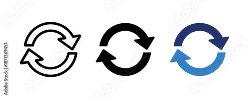 Three sync arrows icons with different styles and colors