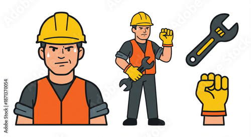 A male construction worker wearing a safety helmet