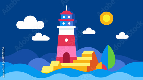 Illustration of a lighthouse on an island