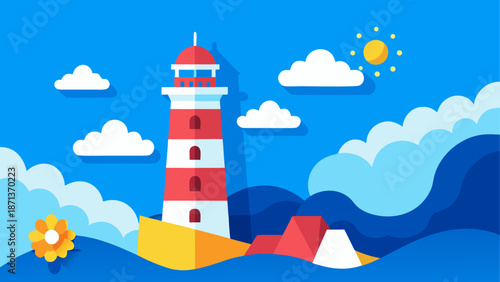 Illustration of a lighthouse by the sea