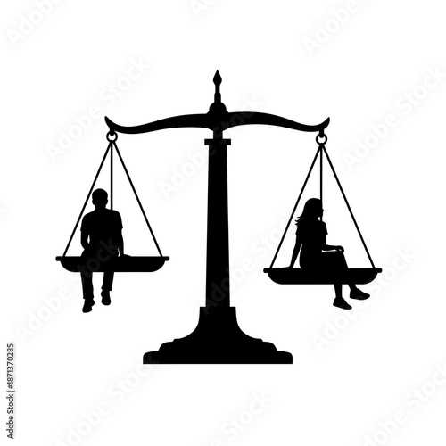 A symbolic representation of justice and balance featuring male and female figures