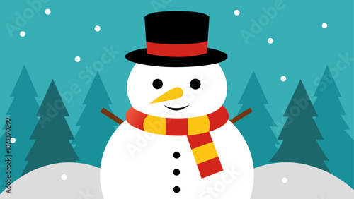 Illustration of a snowman in winter scene