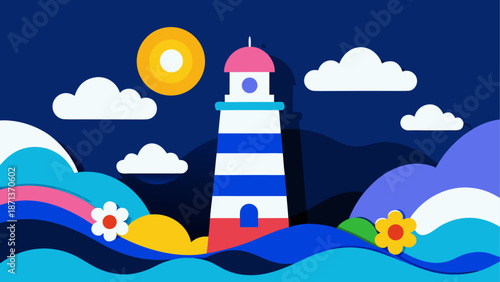 Illustration of lighthouse at nighttime