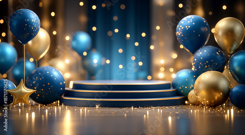 Blue and gold balloon booth background