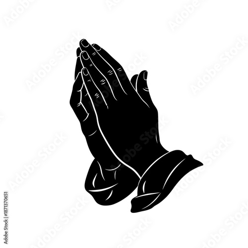 Praying hands in a black and white silhouette a symbol of devotion