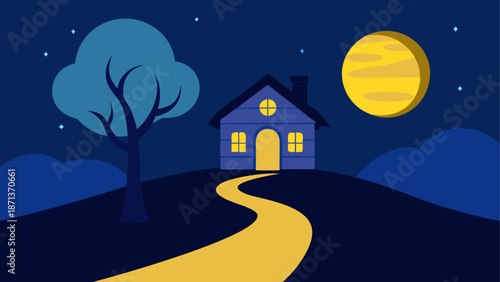House under moon and stars at nighttime