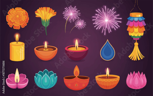 Diwali festival decorations and symbols
