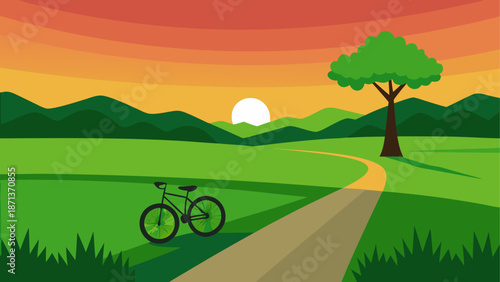 Illustration of bicycle in a green field