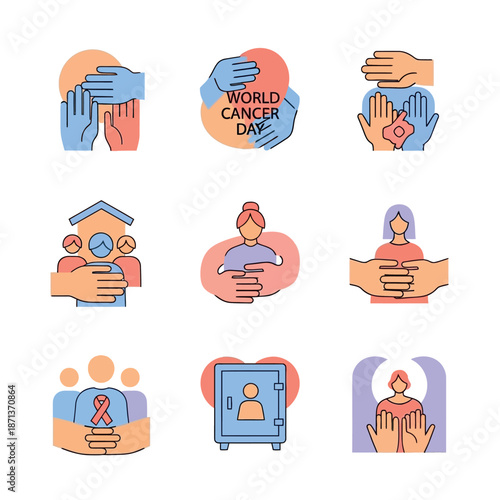 World Cancer Day illustrations showcasing support and care for those affected by cancer around the world on a significant day