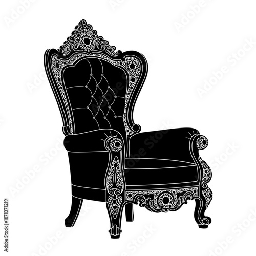 Elegant baroque style armchair with detailed carvings and a plush seat