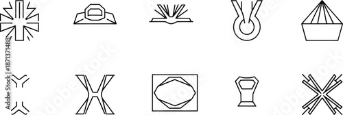 A collection of abstract geometric line art symbols and conceptual pictograms