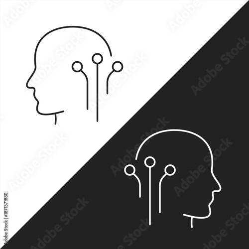Abstract Human Profile Icon with Neural Circuitry Connectors Representing Artificial Intelligence Brain Interface, Cognitive Neuroscience Computing, Biohacking Technology, and Advanced Machine