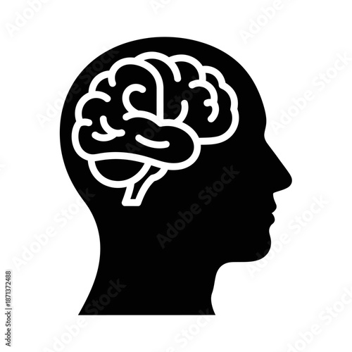 Silhouette of a human head with a visible brain, representing thought and cognition
