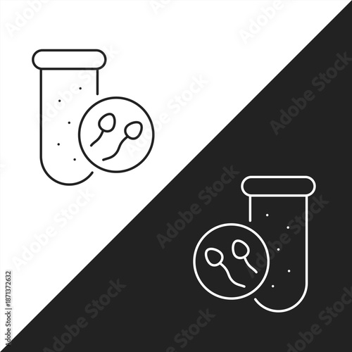 Laboratory Test Tube with Microscopic Sperm Cell Culture Icon Representing In-Vitro Fertilization Research, Clinical Microbiology Testing, Assisted Reproductive Technology, and Scientific Embryology