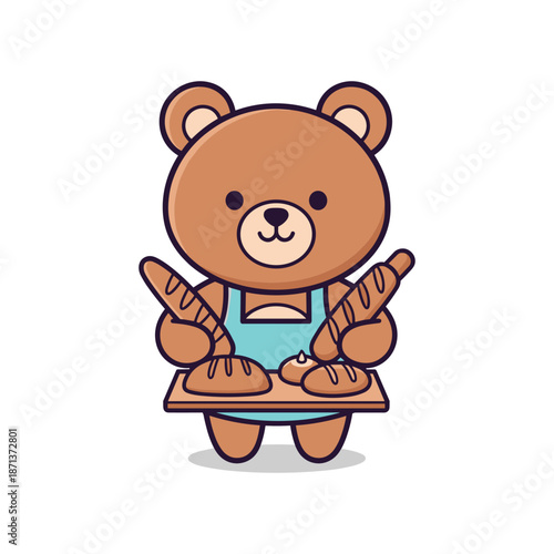 Cute Bear Baker Illustration with Fresh Bread