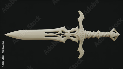 Fantasy sword with intricate design and curved blade  medieval weapon