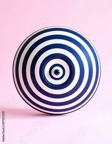 Trippy 3D concentric blue stripes sphere with central eye