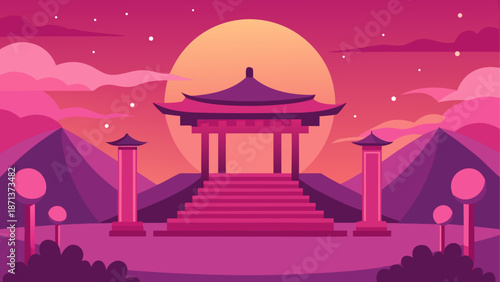 Traditional asian temple at sunset