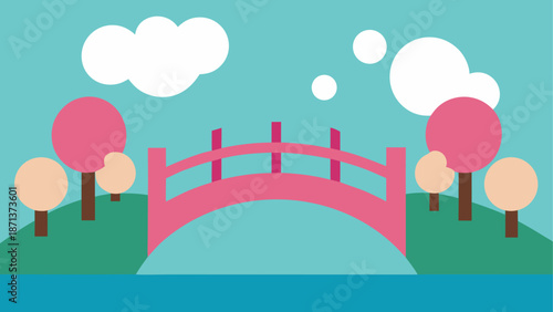 Serene pink bridge over calm waters