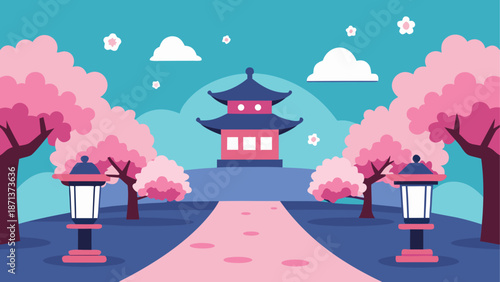 Traditional pagoda surrounded by cherry blossoms