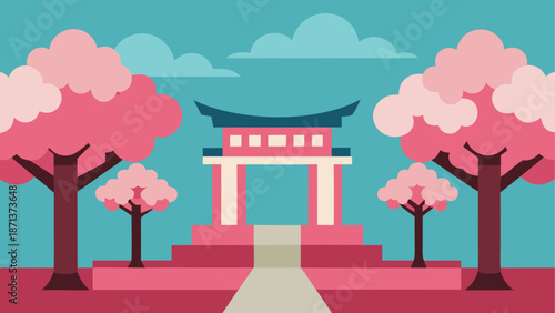 Traditional japanese torii gate with cherry blossoms