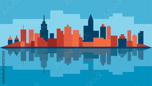 Vibrant cityscape reflection