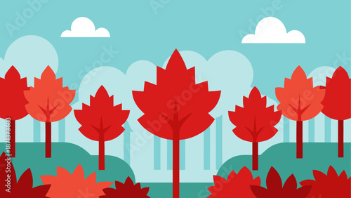 Autumn forest with maple leaves