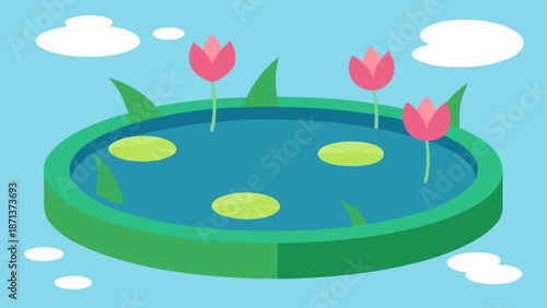 Vibrant pond with pink flowers