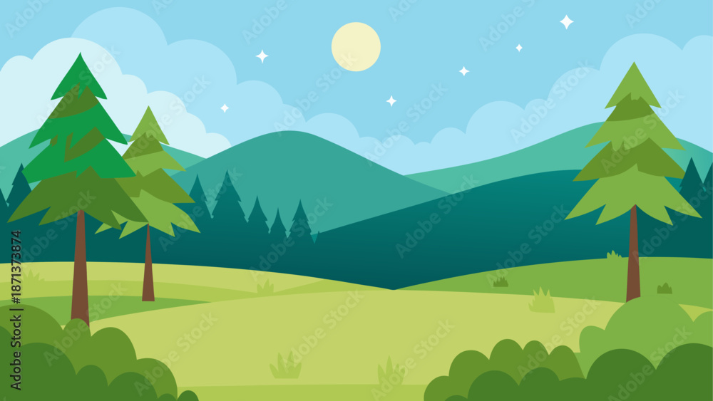 Obraz premium Serene forest landscape under moonlight