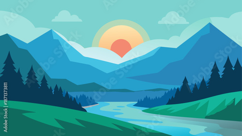 Serene mountain landscape at sunset