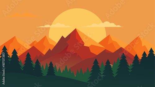 Sunset over mountain range
