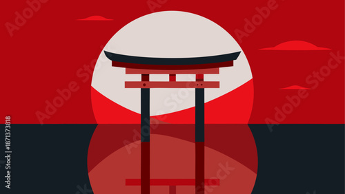 Traditional japanese torii gate at sunset