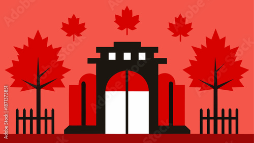 Autumn gateway with maple leaves