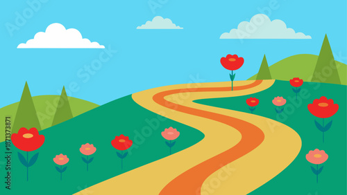 Winding path through vibrant landscape