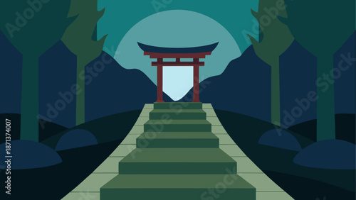 Traditional japanese torii gate in forest