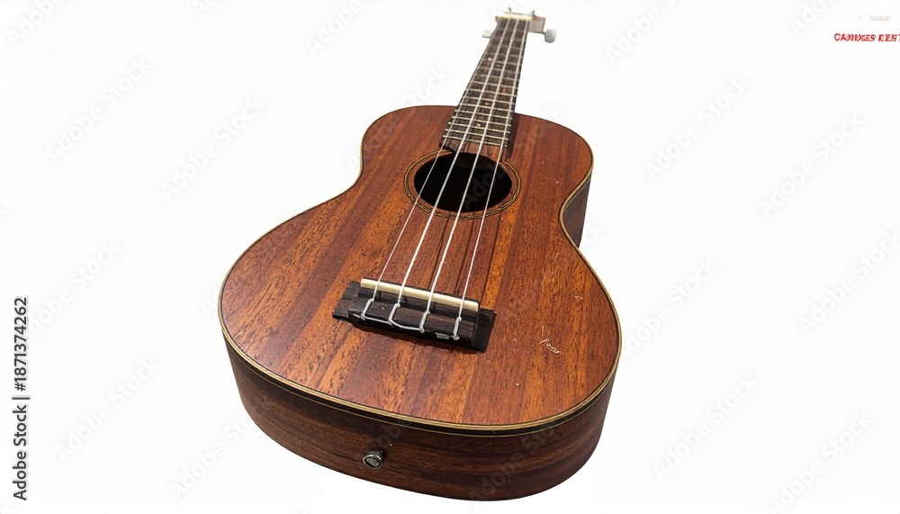 Obraz premium Wooden Ukulele with Rich Brown Finish and Visible Grain Highlighting Craftsmanship and Traditional String Instrument Design