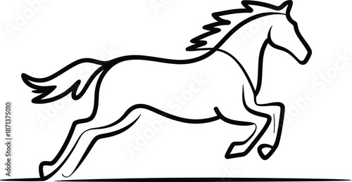 Black line of a running horse with flowing mane and tail 1