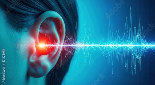 Wallpaper Mural Close up of human ear receiving sound waves visualized as audio equalizer. Themes of hearing and listening. Sound perception audio hearing loss tinnitus and hearing aids. Torontodigital.ca