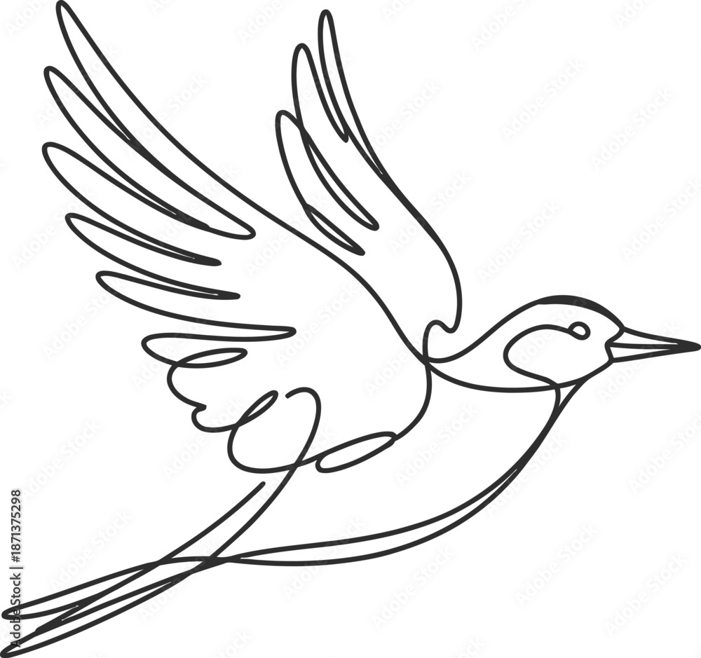 Obraz premium Simple black and white line of a bird in flight line black and white