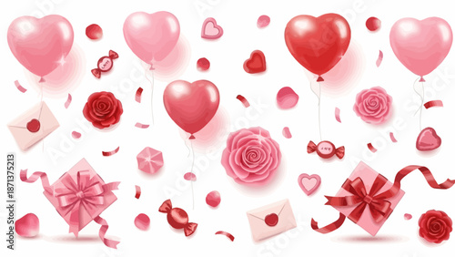 Valentine's Day Celebration with Hearts, Roses, and Gifts