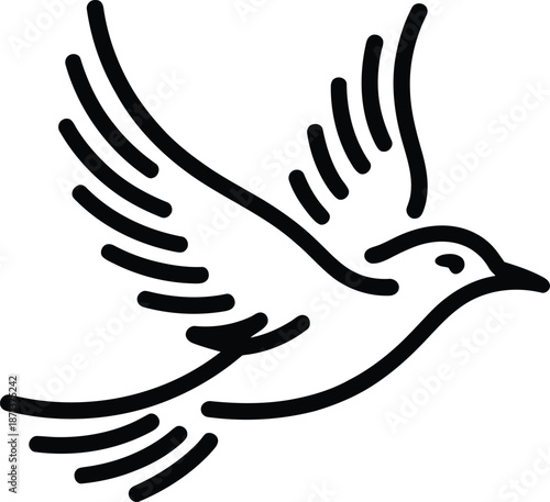 One Line Black Flying Bird with Wavy Lines white