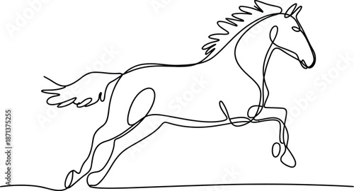 One Line of a Galloping Black Horse one line black