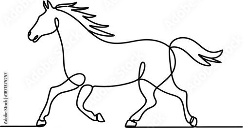 Minimal Continuous Line of a Running Horse black