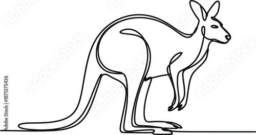 Single line of a kangaroo standing on ground single line outline